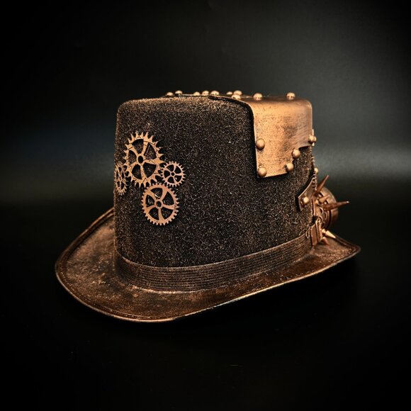 Steampunk Top Hat Metallic Scientist Time Traveler Halloween Costume Cosplay Hat - Picture 4 of 6